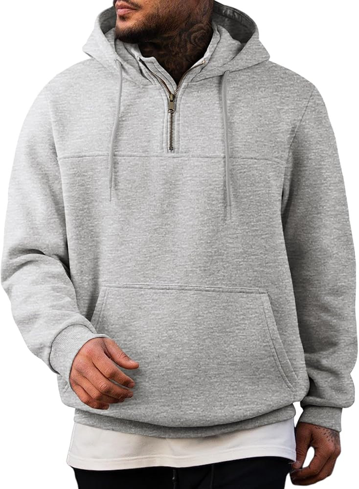 JMIERR Mens Casual Cotton Hoodies Drawstring Quarter Zip Pullover Sweatshirts | Amazon (US)