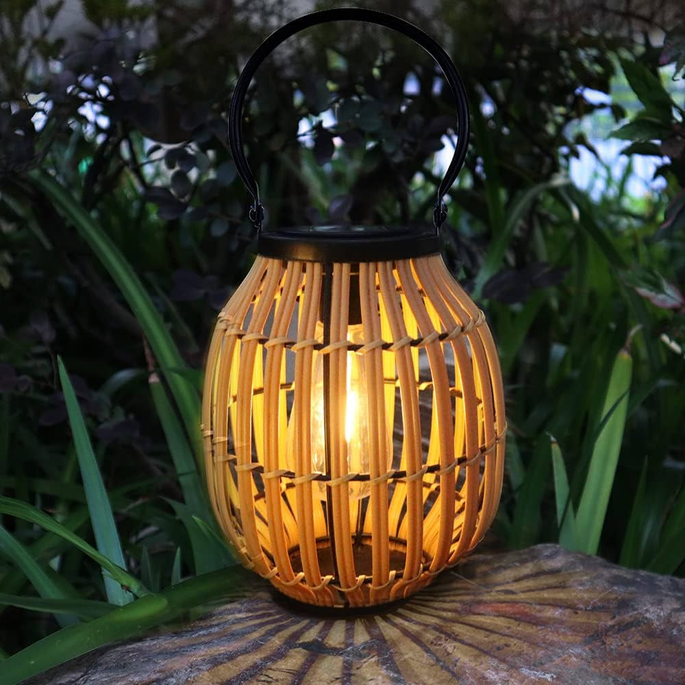 Hanging Solar Lantern Outdoor Patio Decor - Shumi Waterproof Rattan Solar Light with Edison Bulb,... | Amazon (US)