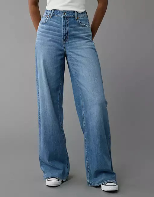 AE Dreamy Drape Stretch Super High-Waisted Baggy Wide-Leg Jean | American Eagle Outfitters (US & CA)