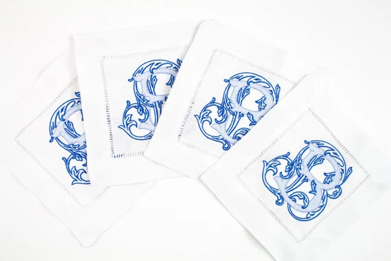 Linen Cocktail Napkin with Monogram Linen Drink Napkin | Etsy | Etsy (US)