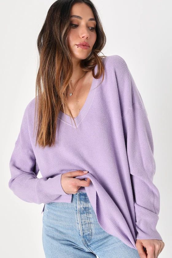 Easygoing Style Lavender Waffle Knit Pullover Sweater Top | Lulus