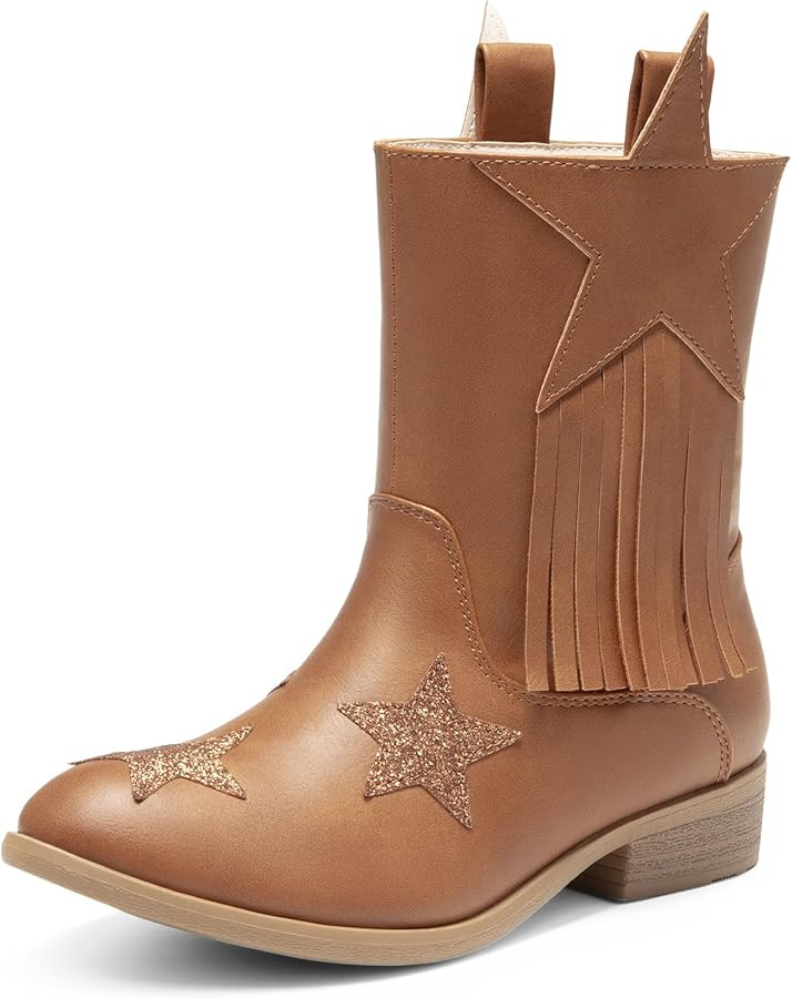 DREAM PAIRS Girls Cowgirl Cowboy Western Mid Calf Tassel Boots | Amazon (US)