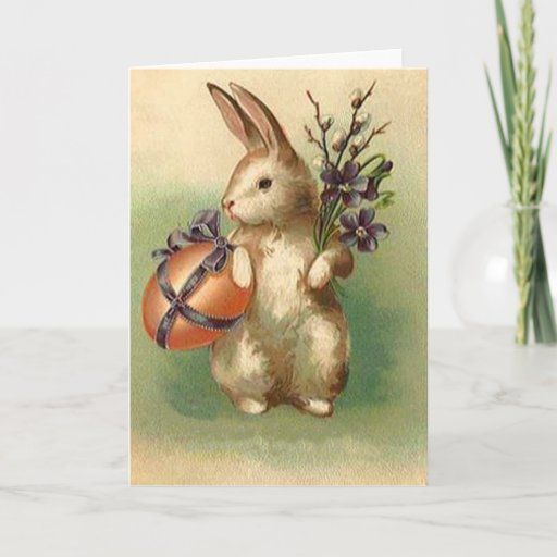 Vintage Easter Bunny Easter Egg Flowers Easter Holiday Card | Zazzle