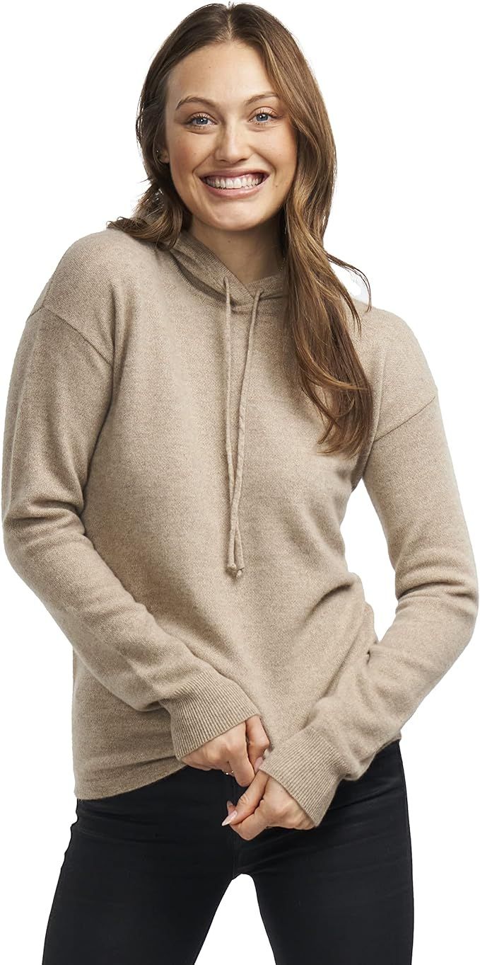 BEYOND FASHION Women's 100% Pure Cashmere Hoodie Sweater Solid Color Long Sleeve Heavenly Soft | Amazon (US)