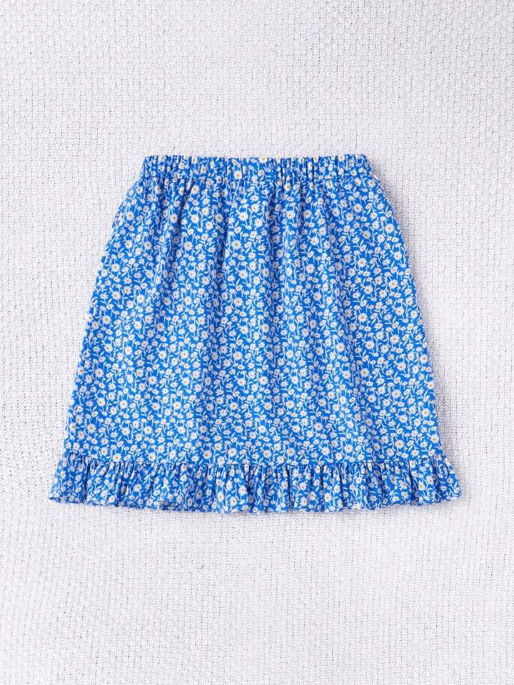 SHEIN Kids SUNSHNE Girls' Woven Floral Print High-Low Hem Casual Skirt For Tweens | SHEIN