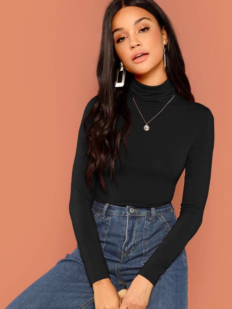 SHEIN Solid Form-Fitting Turtleneck Top | SHEIN