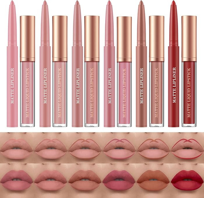 BestLand 12Pcs Matte Liquid Lipstick + Lip Liner Pens Set, One Step Lips Makeup Sets Pigment Velv... | Amazon (US)