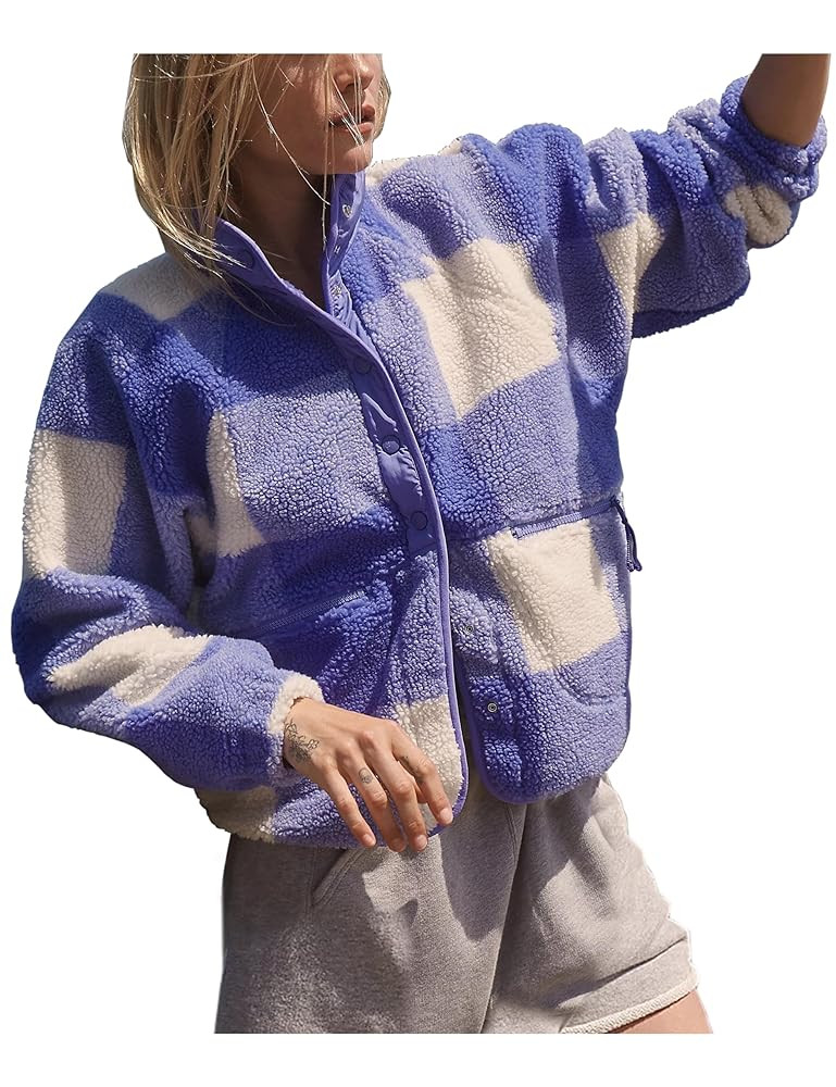 Women's Printed Fleece Jacket Long Sleeve Button Down Fuzzy Sherpa Jacket Outerwear With Pockets | Amazon (US)
