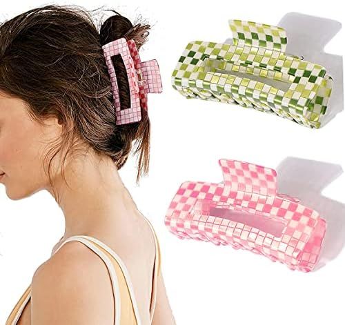 Checkered Hair Clip, Checkered Claw Clip, Large Hair Claw Clips for Thick Hair, 2pcs Hair Clips for  | Amazon (US)