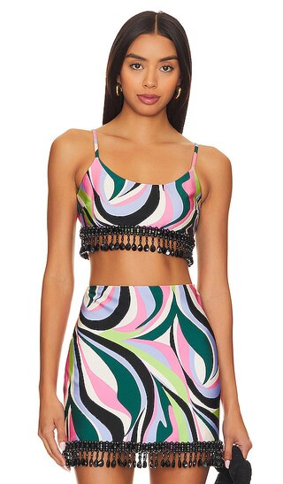Delos Beaded Crop Top in Black Multi | Revolve Clothing (Global)