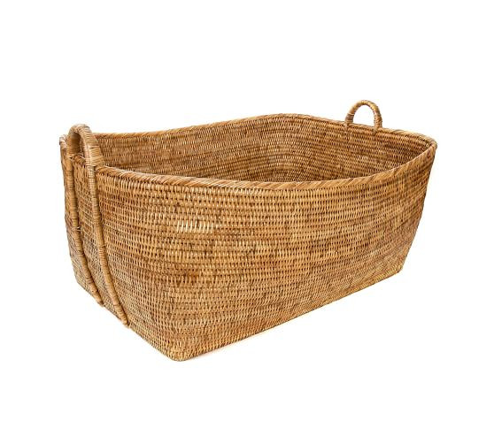 Tava Handwoven Rattan Basket With Hoop Handles | Pottery Barn (US)