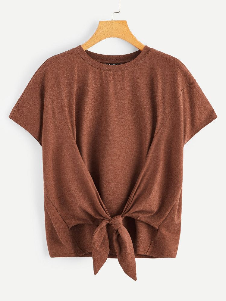 Knot Front Heather Knit Top | SHEIN