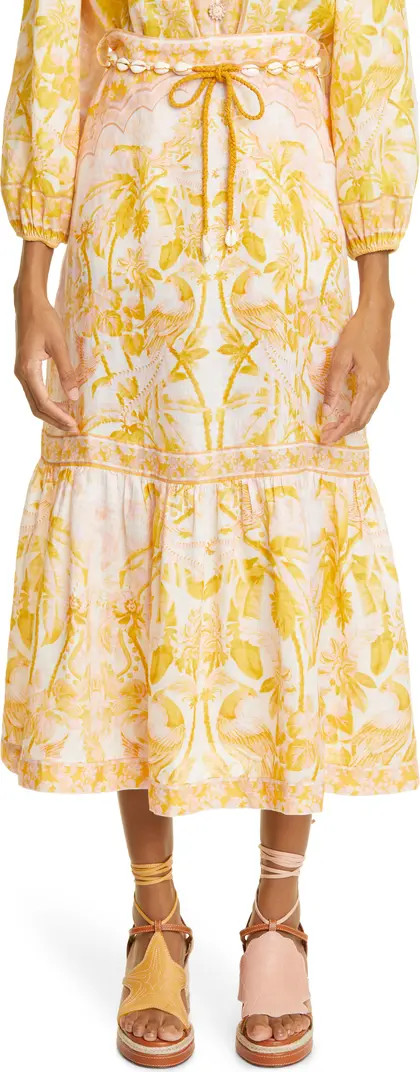 Zimmermann Palm Print Tiered Linen Midi Skirt | Nordstrom | Nordstrom Canada