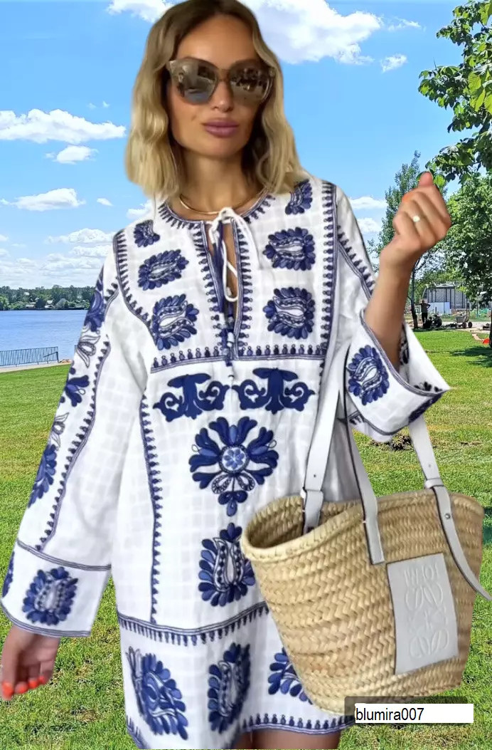❤️ZARA COTTON WHITE SHORT BLUE EMBROIDERED TUNIC KAFTAN DRESS sz XS  | eBay | eBay US