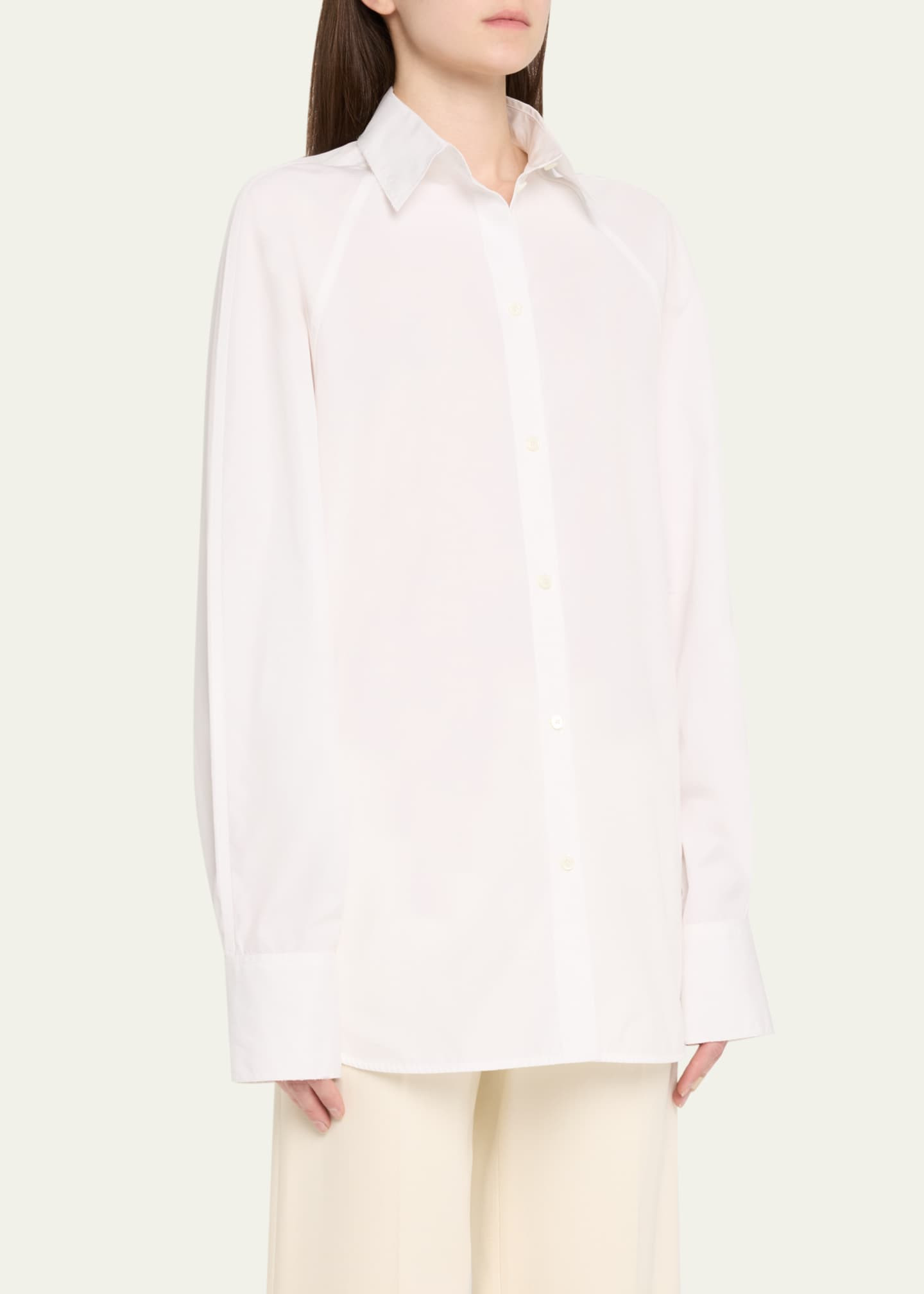 Toteme Raw-Edge Raglan-Sleeve Button-Down Shirt | Bergdorf Goodman