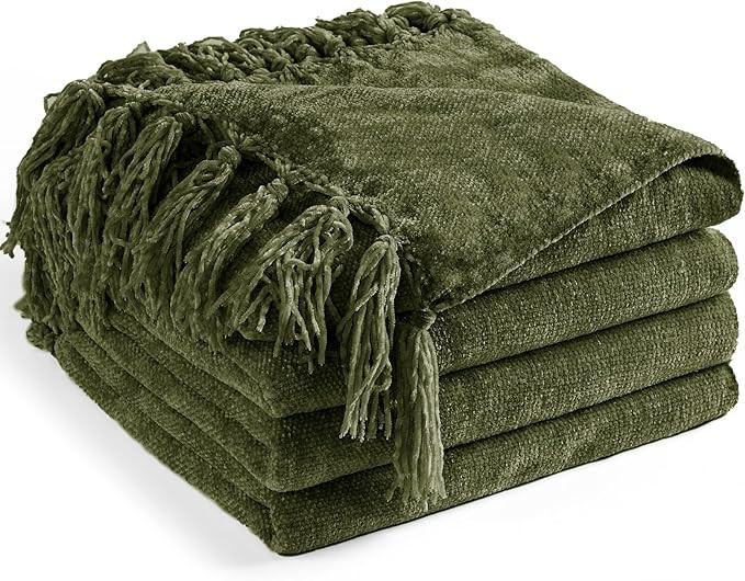 Chenille Throw Blanket for Couch 50"X 60", Soft Cozy Throw Blanket with Fringe Tassel for Bed Sof... | Amazon (US)