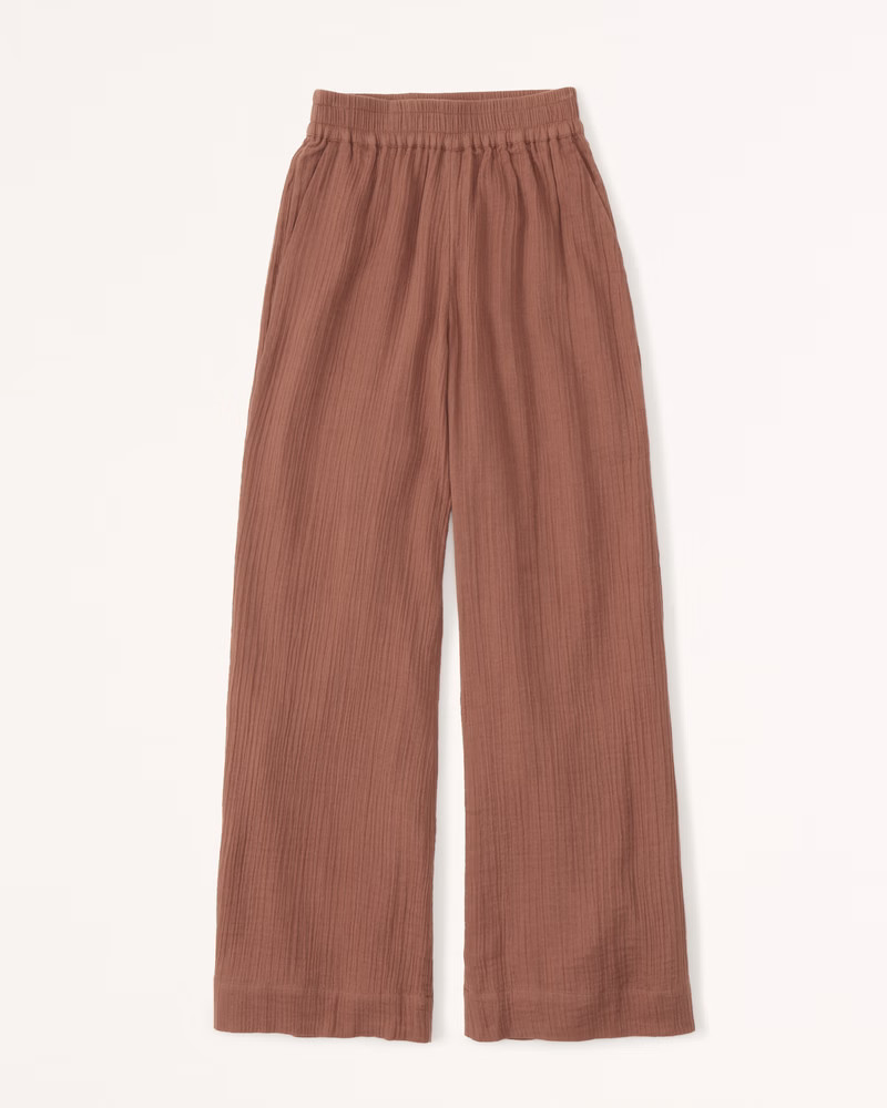 Women's Crinkle Cotton Wide Leg Pants | Women's Bottoms | Abercrombie.com | Abercrombie & Fitch (US)