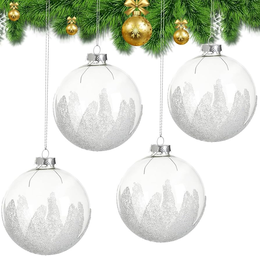Bucherry 4PCS 4 inch Christmas Clear Glass Balls with Beads and Sequins Ornaments Glass Hanging C... | Amazon (US)