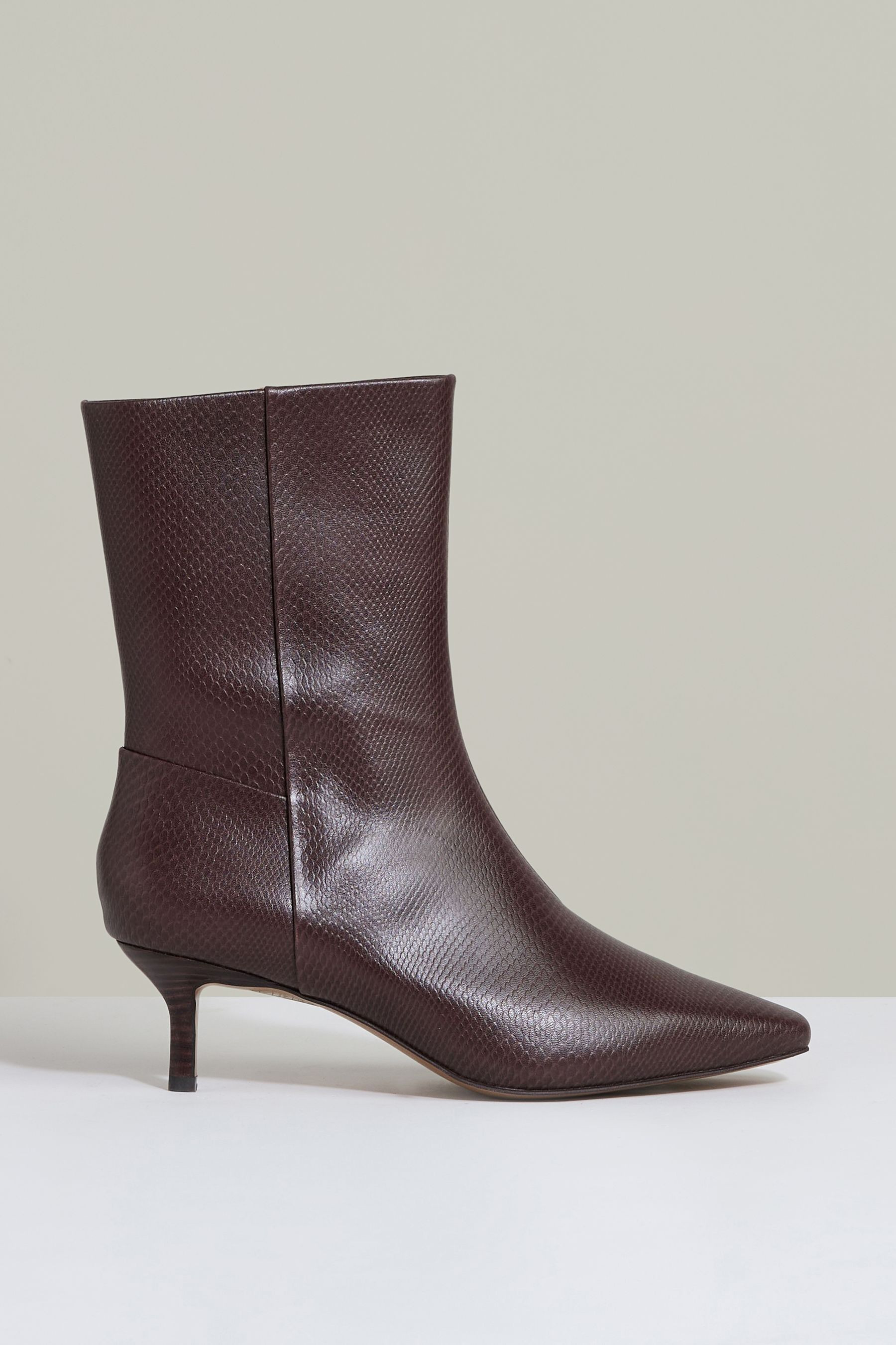 Reiss Leather Kitten-Heel Ankle Boots in Chocolate - REISS | Reiss UK