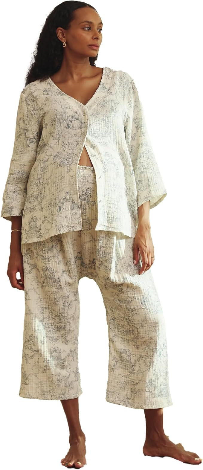 NOTHING FITS BUT 3 Layer Muslin Nursing Set, Maternity Dress, Cotton Nursing Gauze Set for Women ... | Amazon (US)