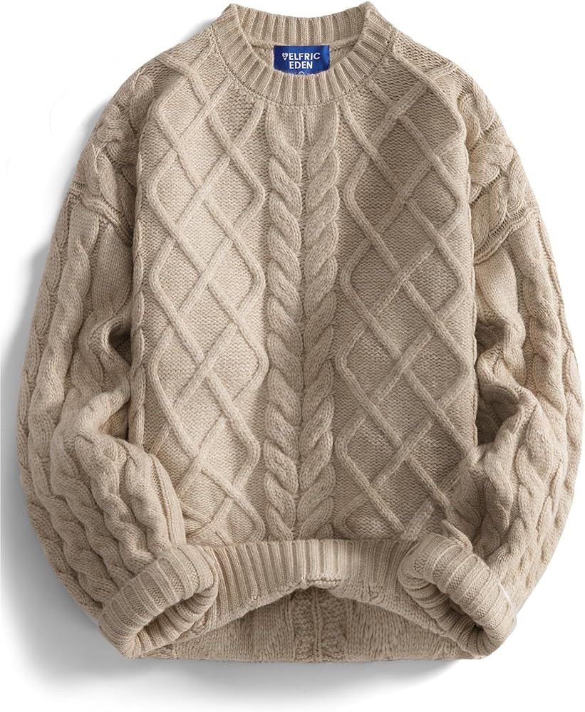 Aelfric Eden Womens Oversized Sweaters 2025 Cable Knit Chunky Sweater Lantern Sleeve Crewneck Pul... | Amazon (US)