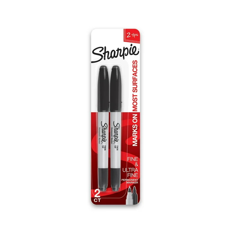 Sharpie Twin Tip Permanent Markers, Fine and Ultra Fine, Black, 2 Count | Walmart (US)