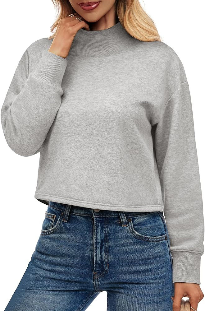 Womens Mock Neck Sweatshirts Fleece Lined Cropped Oversized Mockneck Pullover Sweatshirt Trendy C... | Amazon (US)