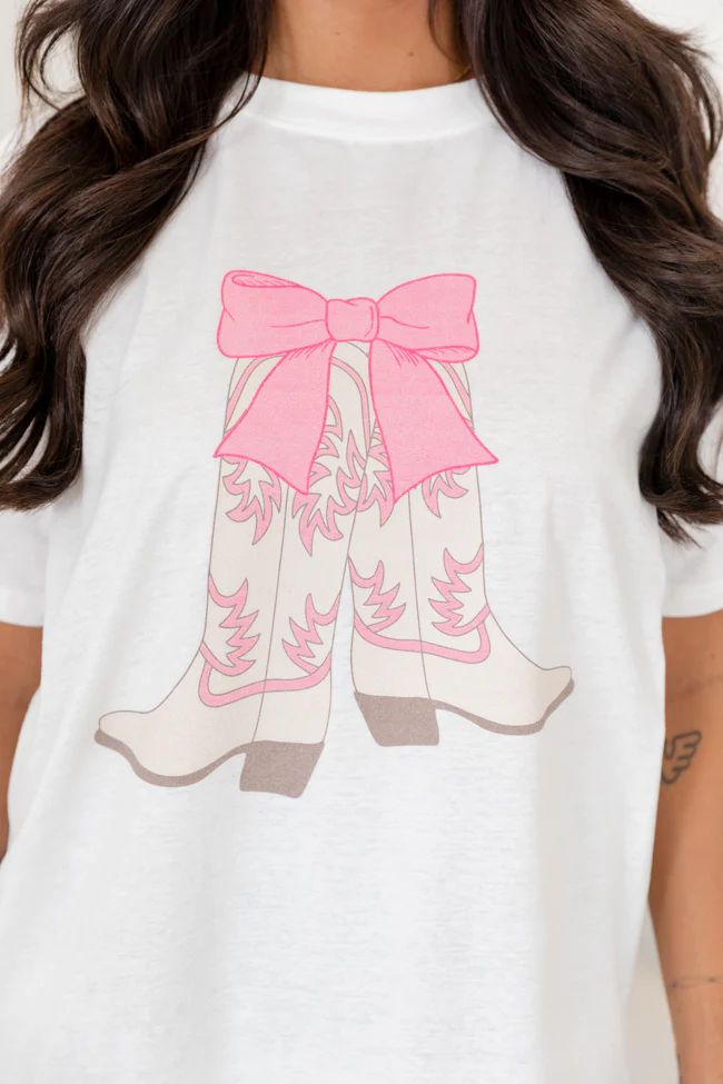 Boots Bow White Oversized Graphic Tee SALE | Pink Lily