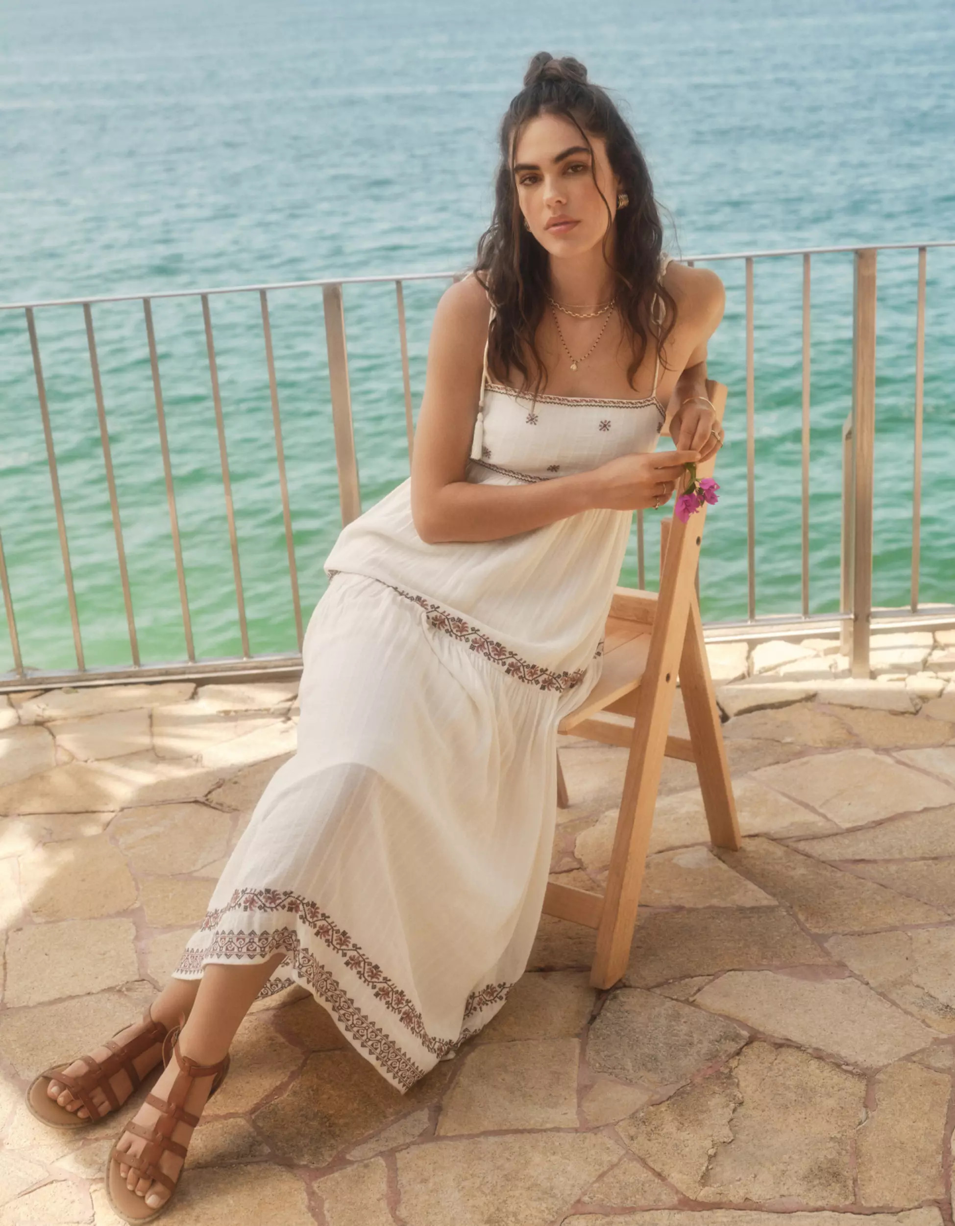 AE Empire Waist Embroidered Midi Dress | American Eagle Outfitters (US & CA)