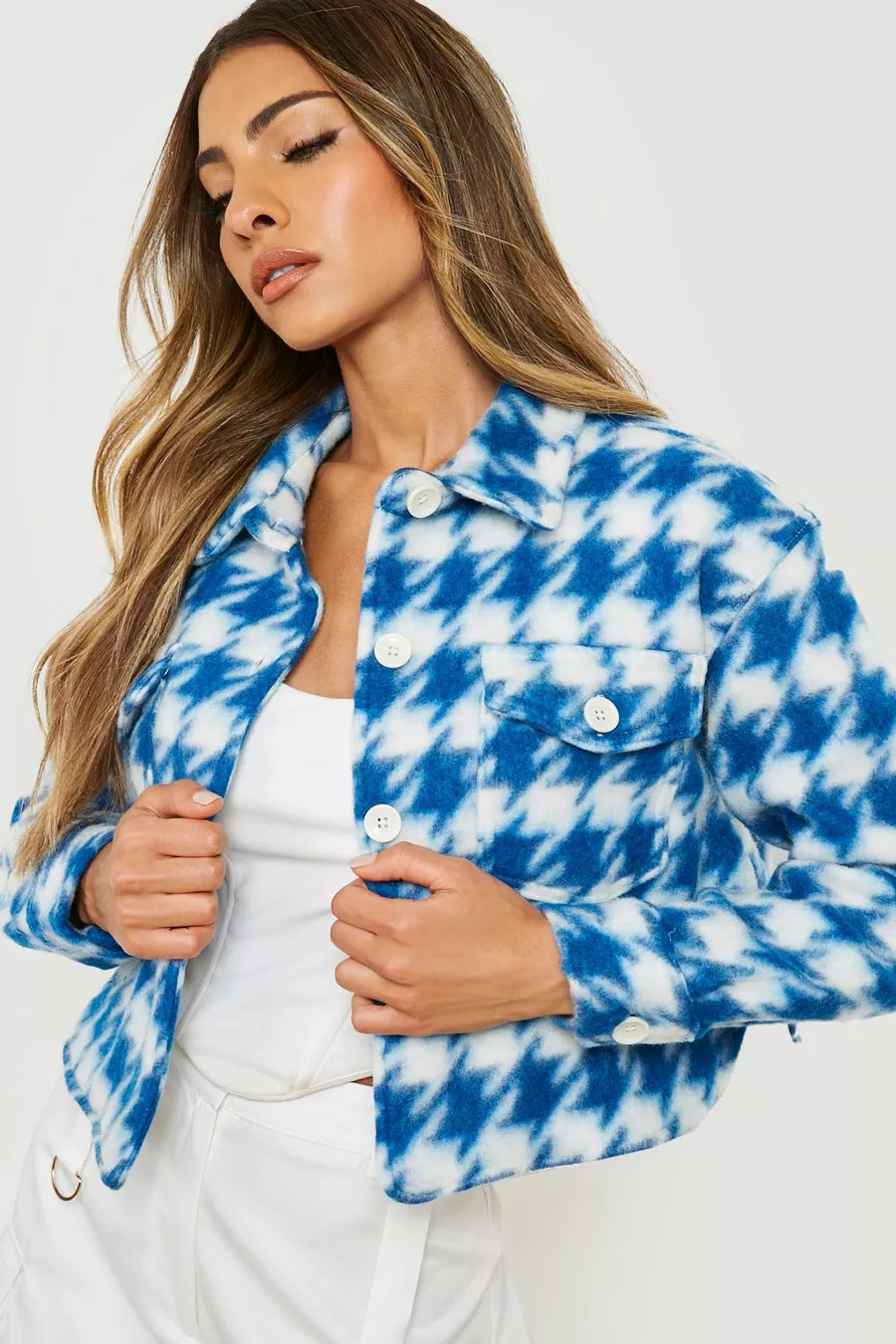 Dogtooth Cropped Shacket | Boohoo.com (US & CA)
