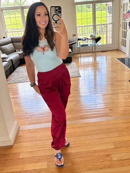 Such a cute red and blue outfit! 
I tagged the top in 4 colours and pants in more then 5 colours. FYI these pants feel like air they are so light! 

Also Tory Burch millers are the most comparable shoes ever! 

#LTKStyleTip #LTKShoeCrush #LTKFindsUnder50