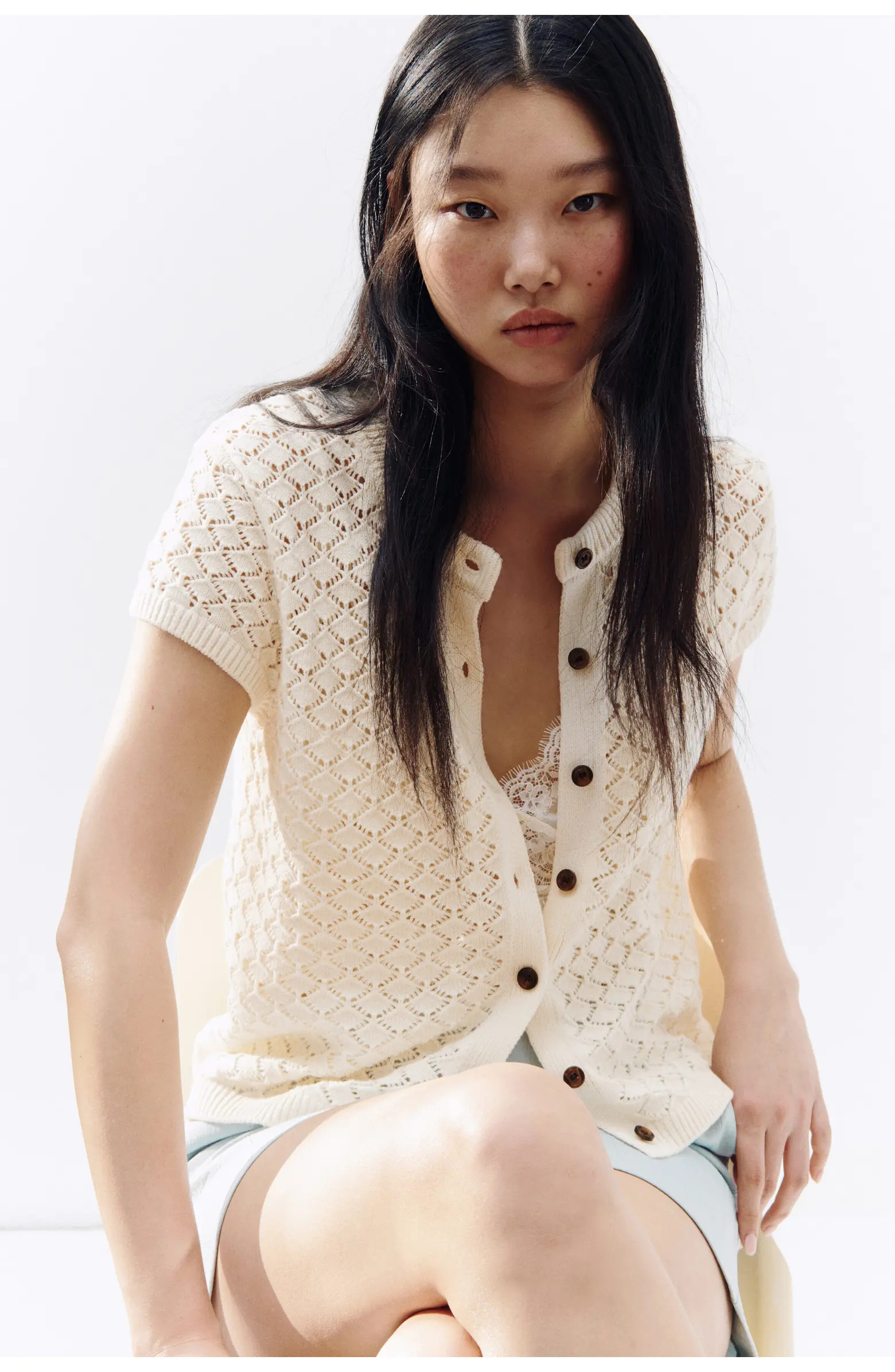H&M Cap-sleeved pointelle-knit cardigan | Nordstrom | Nordstrom