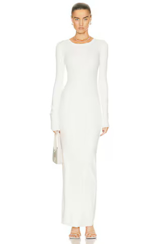Eterne Long Sleeve Crewneck Maxi Dress in Cream | FWRD | FWRD 