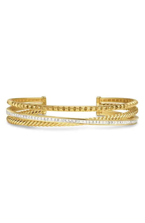 David Yurman Crossover Trio Three-Row Cuff Bracelet in 18K Yellow Gold with Diamonds, 11mm in 18K Gold at Nordstrom, Size Small | Nordstrom