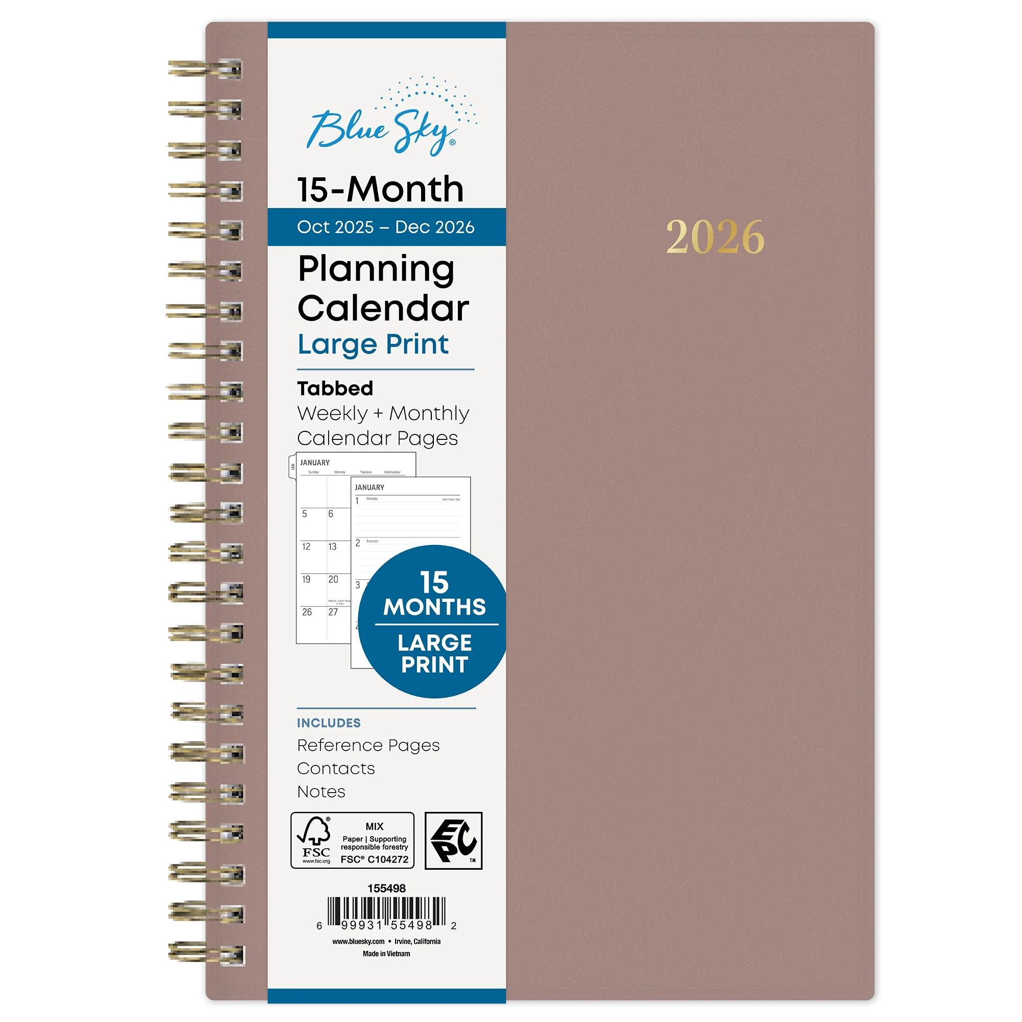 Blue Sky Monthly Weekly Medium Planner (5" x 8") Coco 15-Month October 2025 - December 2026 | Walmart (US)