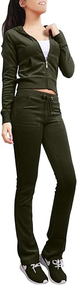 NE PEOPLE Women’s Tracksuit Set – 2 Piece Slim Fit Velour Velvet Casual Zip Up Hoodie Jacket ... | Amazon (US)