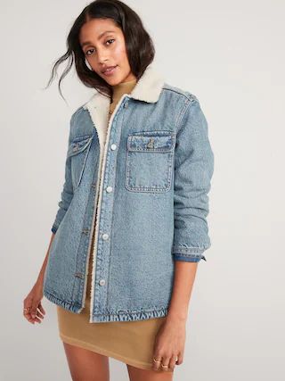 Sherpa-Lined Non-Stretch Jean Utility Shacket or Women | Old Navy (US)