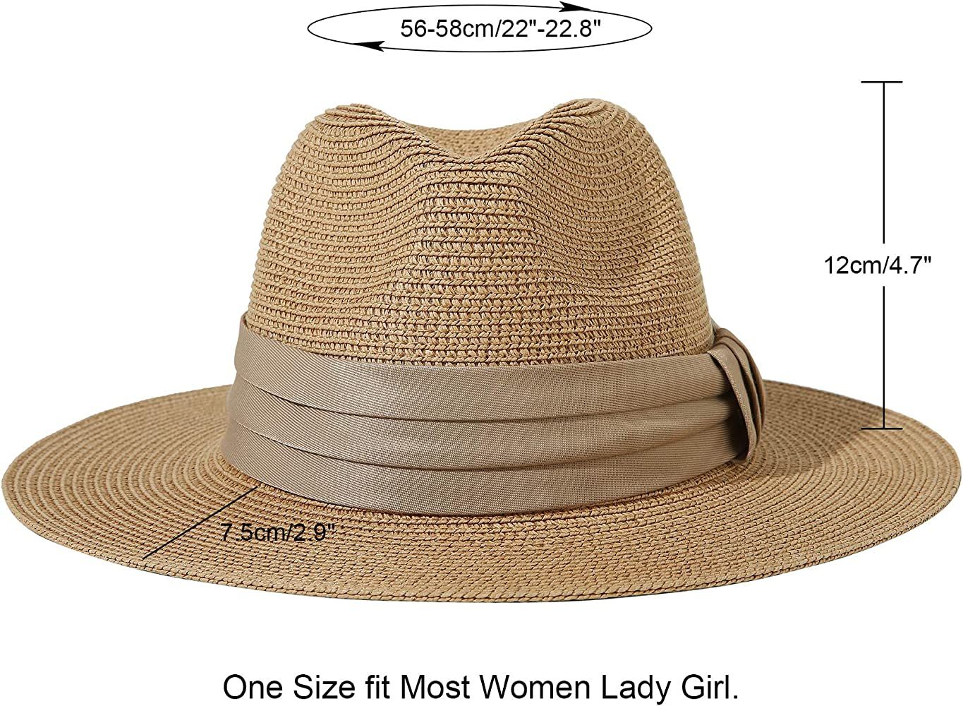 Lanzom Women Wide Brim Straw Panama Roll up Hat Fedora Beach Sun Hat UPF50+ | Amazon (US)