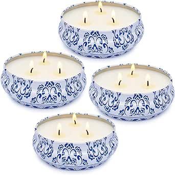 Abarli Citronella Candles Outdoor 3-Wicks Natural Soy Wax 5.0oz Candles for Patio, Set of 4, Blue... | Amazon (US)