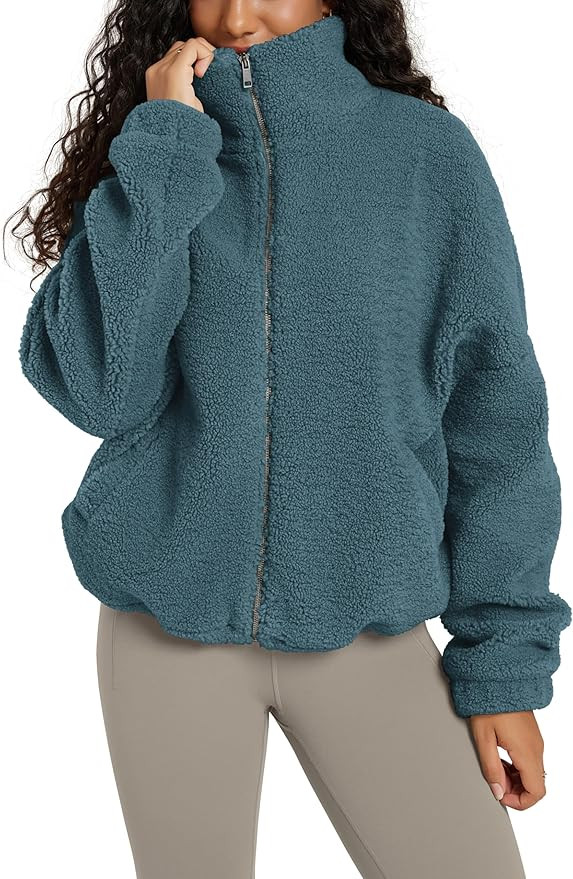 ODODOS Women's Sherpa Fleece Full-Zip Jacket Long Sleeve Coat Soft Warm Cinchable Outerwear with ... | Amazon (US)