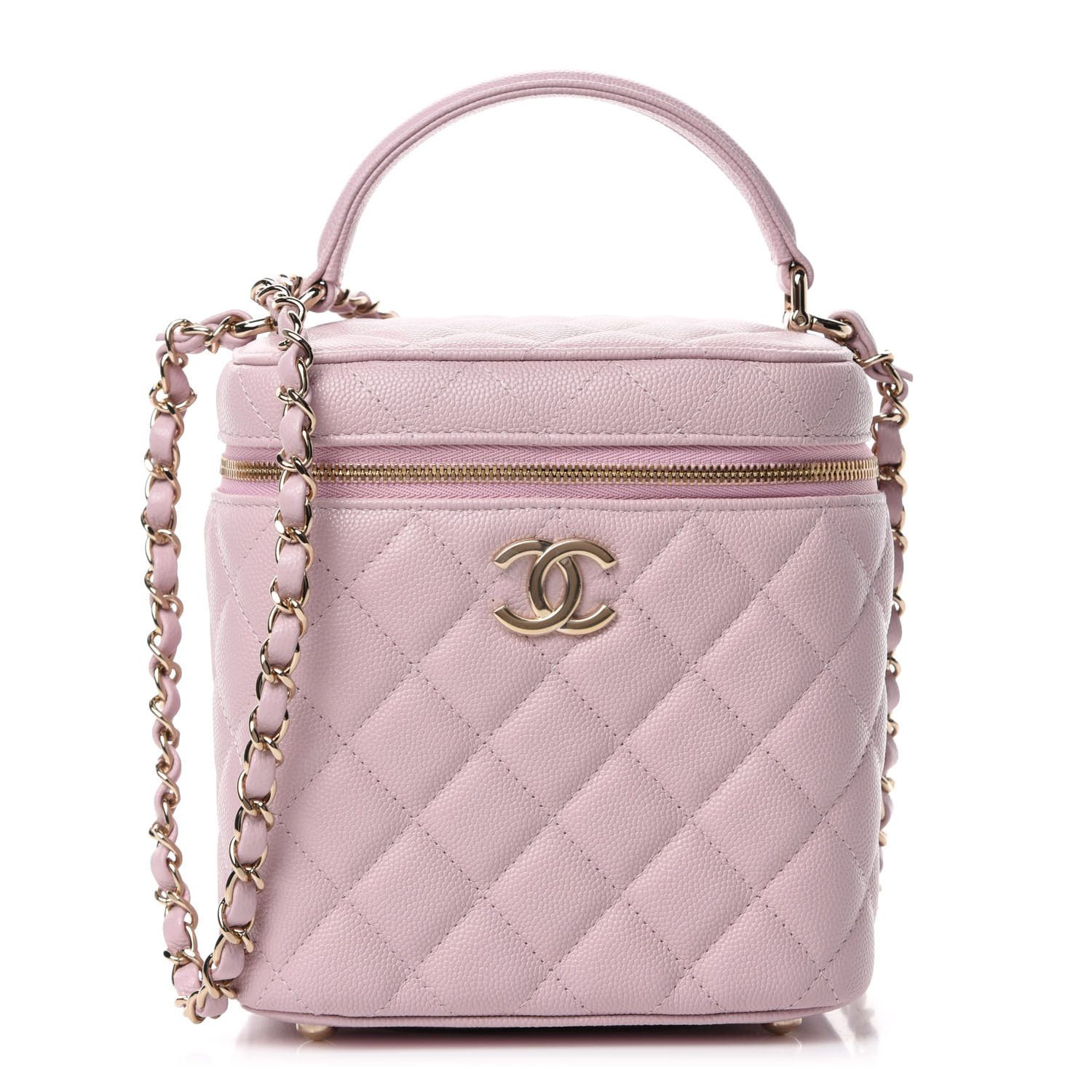 Caviar Quilted Small Top Handle Vanity Case With Chain Light Pink | Fashionphile