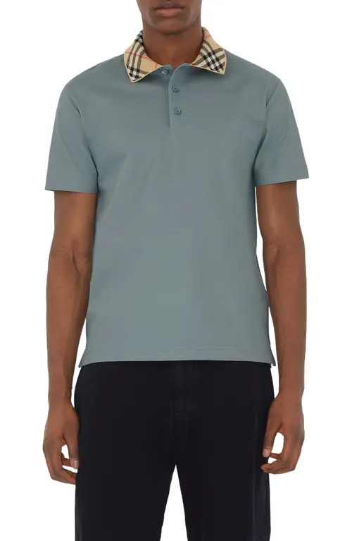 burberry Check Trim Cotton Piqué Polo in Gale at Nordstrom, Size X-Large | Nordstrom