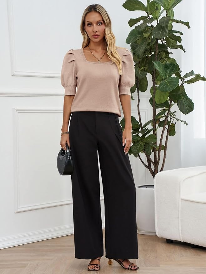 Women's Puff Short Sleeve Sweater Tops 2024 Spring Summer Trendy Casual T Shirts Blouses | Amazon (US)