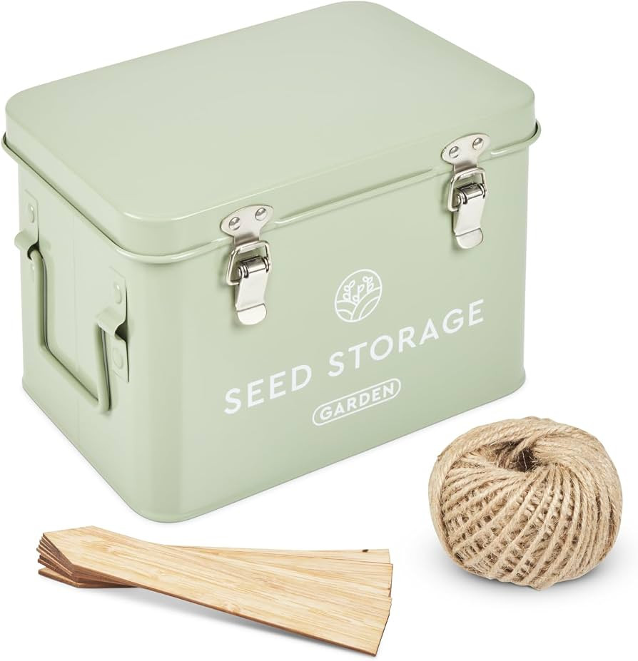Seed Storage Box \u2013 Metal Seed Packet Organizer with Garden String and Bamboo Plant Labels. S... | Amazon (US)