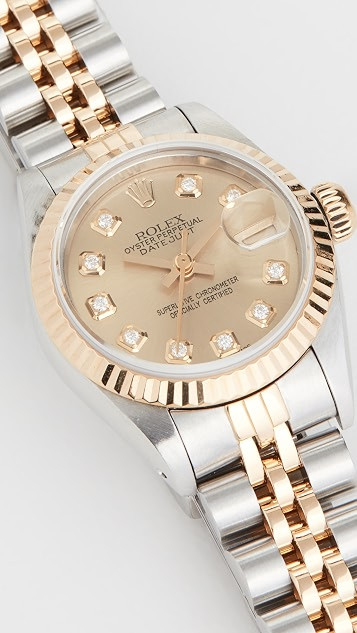 Ladies Rolex Champagne Diamond Dial, Fluted Bezel, Oyster Band | Shopbop
