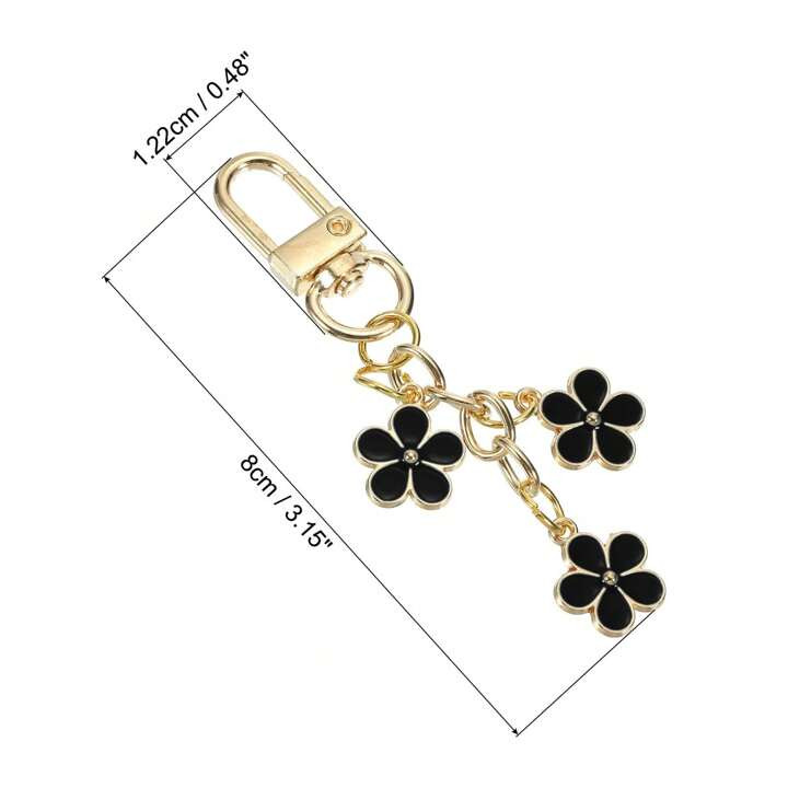 1pc Flower Keychain For Women, Blossom Flower Keychain, Handbag Decorative Pendant,Alloy Black Enamel Floral Charm With Golden-Tone Chain, Elegant Bag & Key Accessory For Birthdays, Everyday Use, Bouquet Accessories | SHEIN
