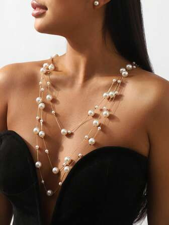 Dainty multi strand pearl necklace  | SHEIN