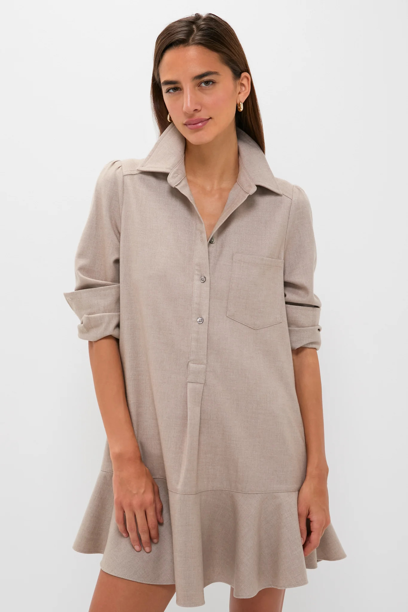 Taupe Brushed Wool Callahan Shirt Dress | Tuckernuck (US)