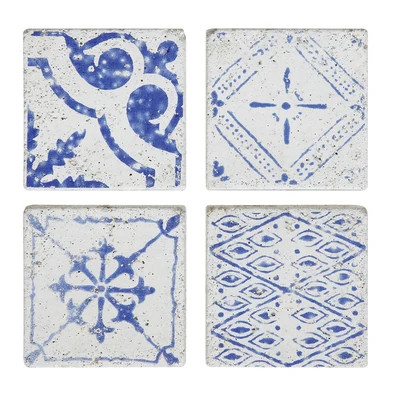 Tankard Lane Blue Cement Tile Coasters Set - Blue Cement Tile Coasters Set | Shop.app