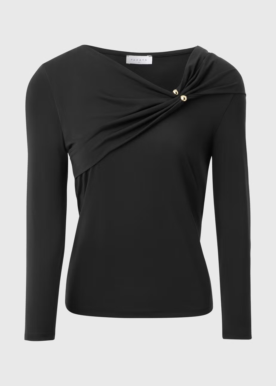 Black Hardware Drape Long Sleeve Top | Matalan (UK)